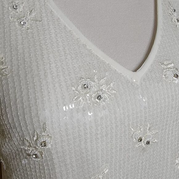 White House Black Market Ivory Sequined Embroidered Blouse Small - Picture 3 of 12